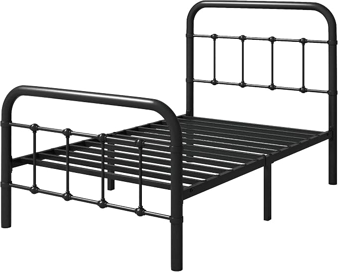 Allewie Twin Metal Bed Frame with Victorian Iron-Art Headboard, Black | Victorian Style Wrought Iron-Art Headboard/Footboard, Easy Assembly, Under Bed Storage, No Box Spring Required