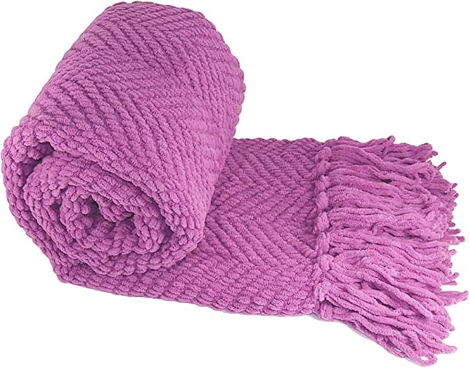 Home Soft Things Purple Throw Blanket Knitted Tweed Throw 50'' x 60'', Violet, Super Soft Cozy Warm Comfortable Breathable Throw for Living Room Chair Couch Bed Sofa Bedroom Home Décor