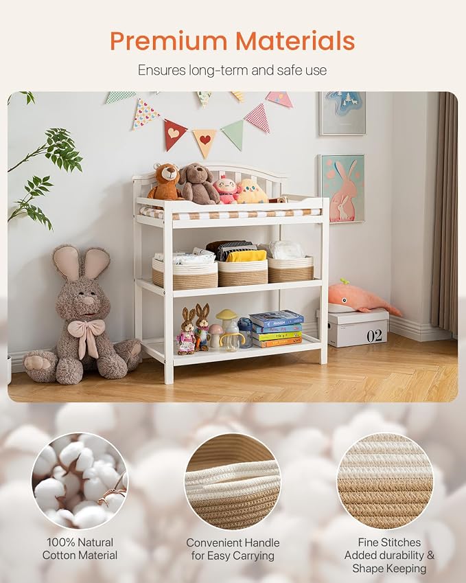 KALLAX Small Woven Storage Basket for Organizing, 13.5x9.5x5 inches, 3 Pack | Shelf baskets for closet organization, toy storage and home decor, Perfect as empty gift baskets for holidays, White & Brown