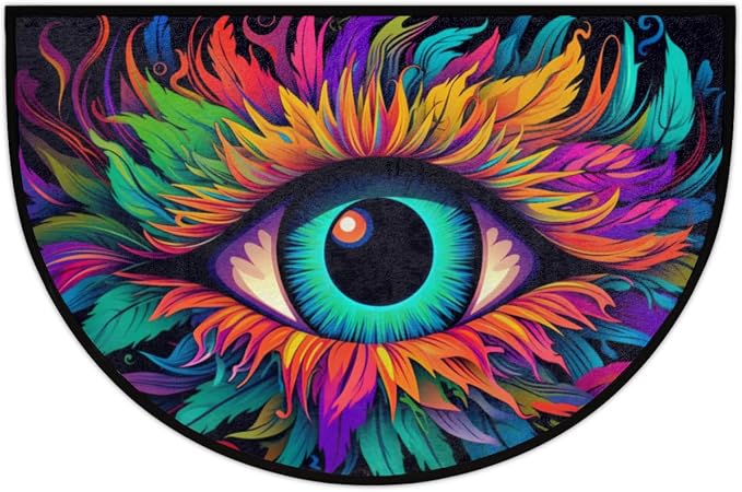 Colorful Eyes Abstract Print Half Round Door Mat Outdoor Entrance Large 24"x36" Half Circle Welcome Entrance Way Mat Semi Circular Front Door Mats Area Rug for Garage, Patio, High Traffic Areas