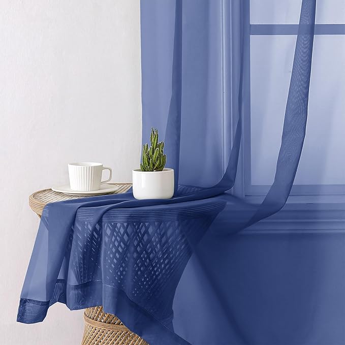 Lecloud Royal Blue Sheer Curtains 72 Inches Long 2 Panels, Rod Pocket Voile Light Filtering Curtains for Living Room, Airy Curtain Drapes for French Door Bedroom, Each Panel 42 X 72 Inch
