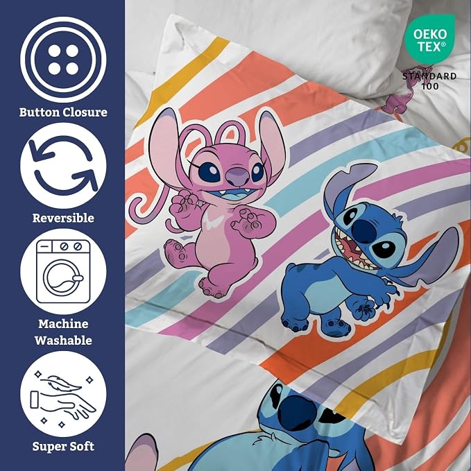 Jay Franco Duvet Cover Set – 3 Piece Comforter Cover and Sham Set, Super Soft Cozy Kids Bedding (Insert Not Included) White - Lilo and Stitch, Queen