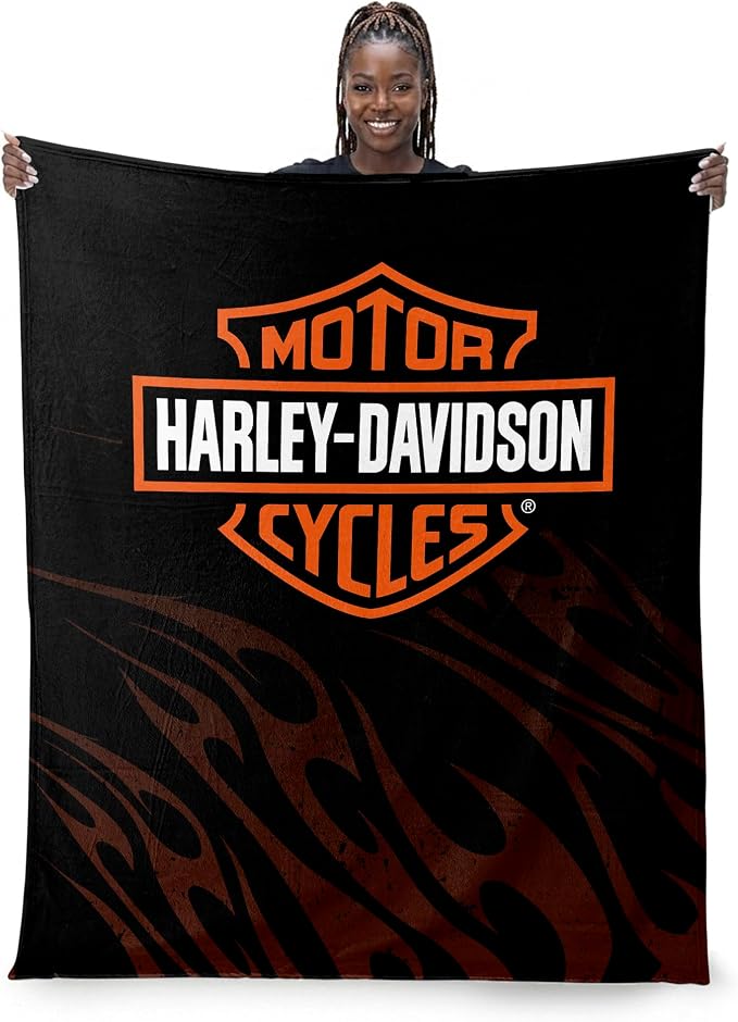 Harley-Davidson Grunge Flames Silk Touch Throw Blanket, 46 x 60 in | 100% Polyester, Velvety Feel, Lightweight Warmth, Couch Bed Chair Lounging, Giftable Indoor Comfort