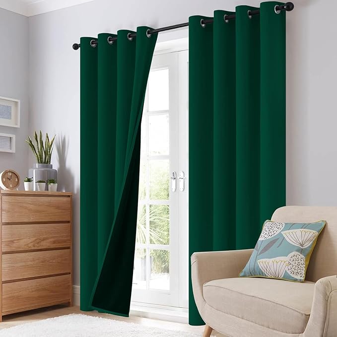 SimpleHome 100% Blackout Curtains for Bedroom,Thermal Insulated Dark Green Grommet Window Drapes Room Darkening Curtains for Living Room with Black Back,52 x 54 Inch,2 Panels