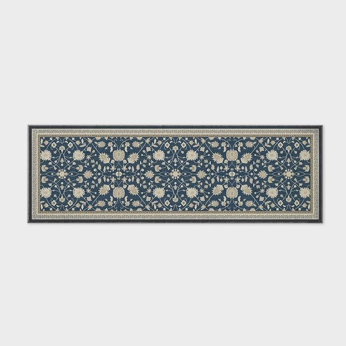 EVERGRACE Hallyway Area Runner Rugs 2x6, Boho Floral Faux Wool Indoor Outdoor Rugs, Washable Rugs for Bedroom Bathroom Living Room Kitchen, Low Pile Floor Mat Carpet for Home Decor, Navy Blue