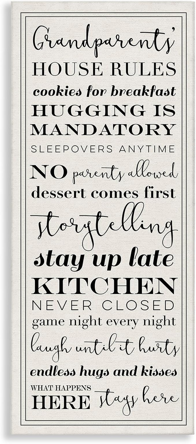 Stupell Industries 'Grandparents House Rules', Canvas Art, 13 x 30 Inches, Easy to Hang and Sturdy, Made in USA, by Lil' Rue