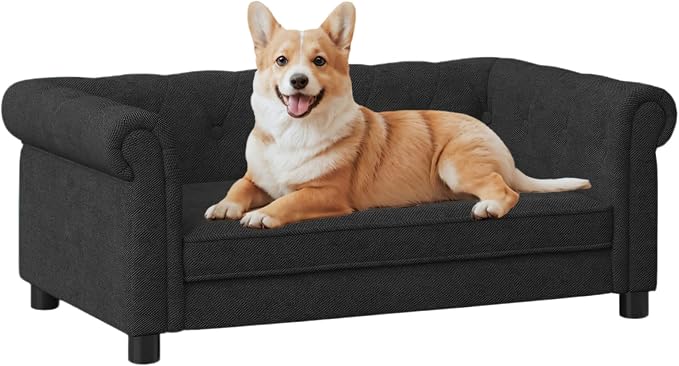 39" Dog Sofa Couch Bed for Small, Medium, Large Dogs,Memory Foam Pet Sofa with Removable Cover, Comfortable Pet Couch with Backrest and Armrests, Easy to Clean and Maintain（Black）
