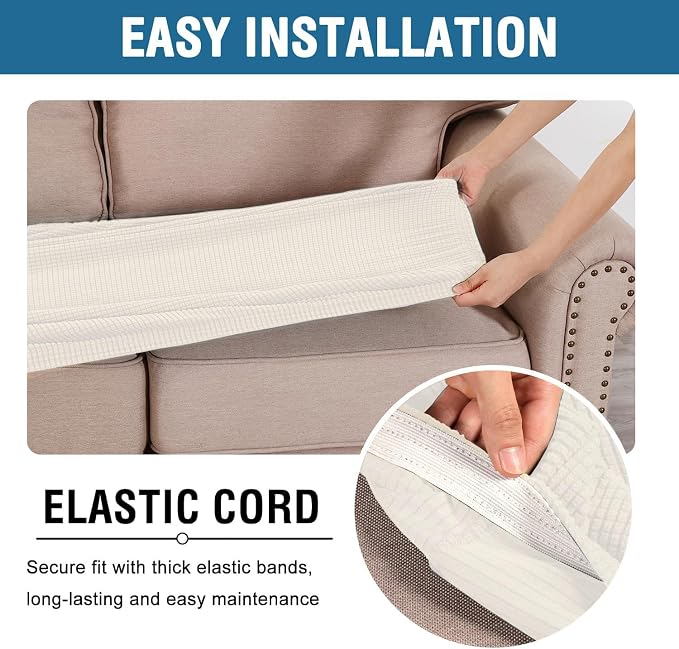 H.VERSAILTEX Super Stretch Individual Seat Cushion Covers Armchair Sofa Covers Couch Cushion Covers Slipcover Sets Thick Jacquard Textured Twill Fabric (1 Piece Chair Cushion Cover, Porcelain White)
