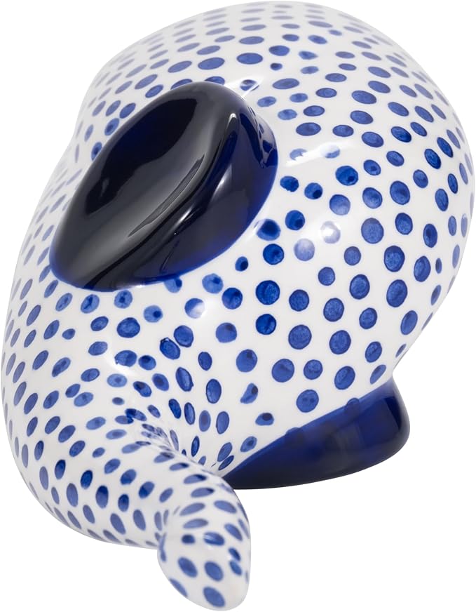 Ceramic Elephant Figurine Sculpture – Artful Room Decor Accent, Shelf, Desk, or Mantel Placement, Boho Home Decor Detail with Symbolic Charm – 8", Blue and White Finish