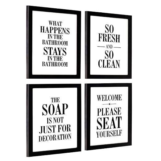 Excello Global Products Framed Wooden Bathroom Humor Signs : Decor for Home, Restaurant, or Business - 8x10 Inches - Ready to Hang - (Pack of 4, Assortment 1)
