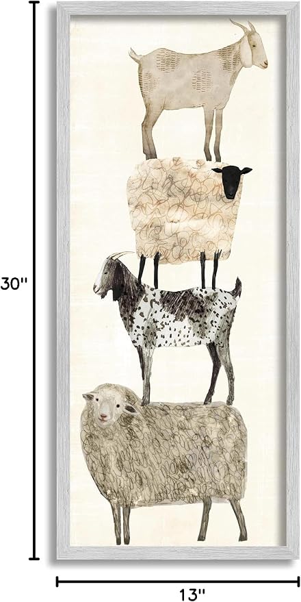 Stacked Sheep and Goats Farm Animals, 13 x 30 Inch Framed Giclée Print | Stupell Industries · By Victoria Borges · Ready to hang · Charming country decor for kitchen or living room · Made in USA