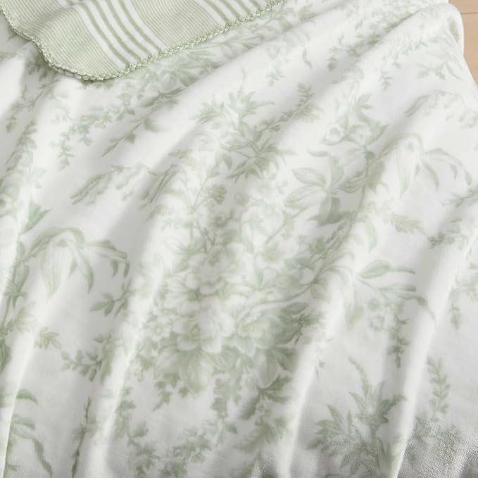 Laura Ashley - Reversible Throw Blanket, 50 x 70, Ultra Soft Plush Blanket for Blanket for Bed & Couch, Cozy Decorative Throw, Toile Delight Green