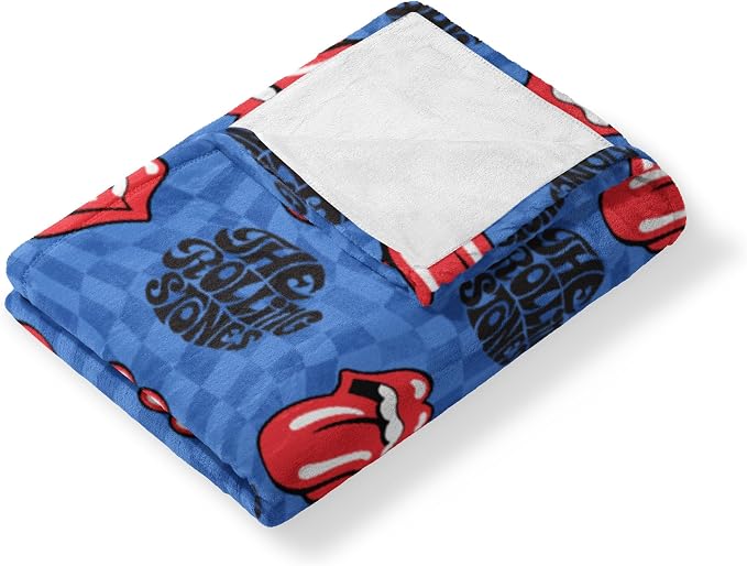 Northwest The Rolling Stones Psychedelic Check Throw Blanket, Oversized Rock and Roll Silk Touch Throw 50x70, Ultra-Soft Lightweight Fleece, Rock Band Music Decor