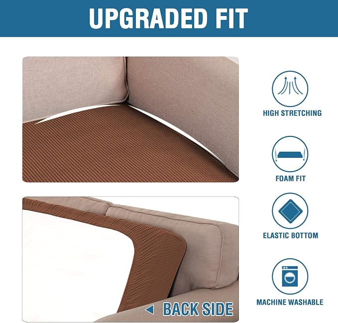 H.VERSAILTEX Super Stretch Individual Seat Cushion Covers Sofa Covers Couch Cushion Covers Slipcover Sets Thick Jacquard Textured Twill Fabric (1 Piece Loveseat Cushion Cover, Caramel)