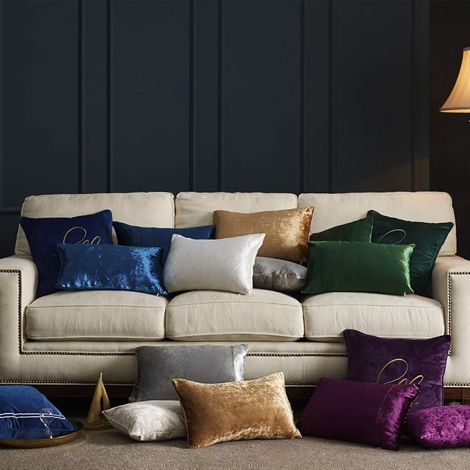 GIGIZAZA Blue Throw Pillow Covers 24x24, Pack of 2 Velvet Couch Pillows Living Room Decorative Square Cushion Cases Home Decor Bedroom Super Soft Throw Pillowcases