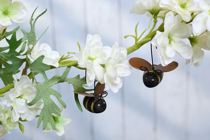 Primitives by Kathy Mini Bee Ornament Set of 12, 1.50-inch, Rustic Wooden Bumblebees with Whimsical Wire Antennae | Outdoor Garden or Home Decor Accent