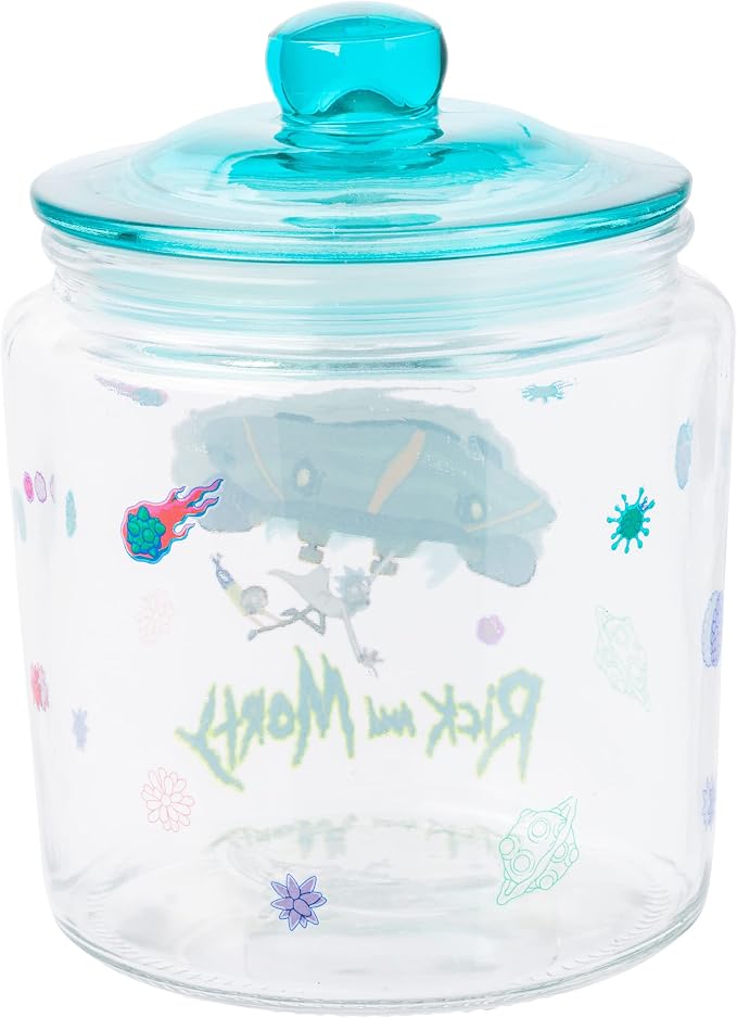 Silver Buffalo Rick and Morty Falling Ship, Glass Jar with Lid | Out of, Cookie Snack Candy, Small Size