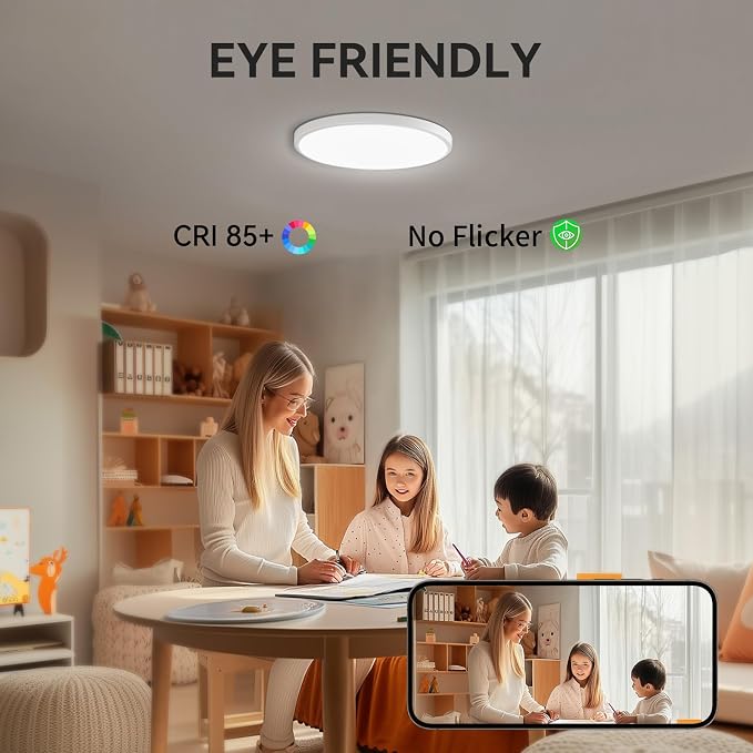 MODERN Super Thin 9inch 24W 2800lm Flush Mount LED Ceiling Light(NO Remote), 5000K Daylight, Undimmable Ceiling Light Surface Mount for Bedroom, Living Room, Dining Room (One Pack, White)……