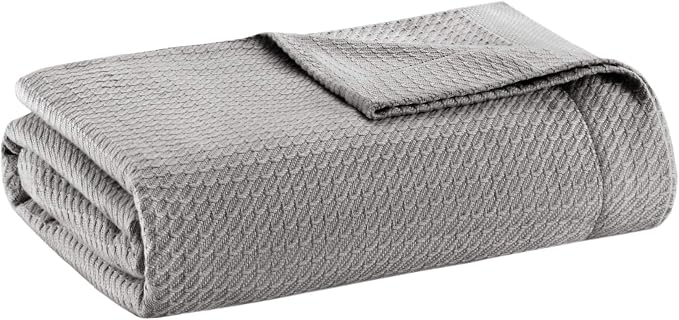 Madison Park 100% Egyptian Cotton Twin Size Bed Blanket for Summer Grey | Cozy Soft Breathable Durable, Waffle Weave Woven Casual, Lightweight Knit All Season Throw for Bed Couch or Sofa, OEKO TEX