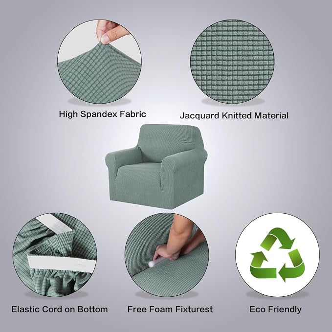 H.VERSAILTEX Slip Covers for Chair Stretching Skid Resistance Couch Cover for Dogs, Thick and Durable Soft High Spandex Jacquard Sofa Covers, Form Fitted Chair Slipcover(Armchair 31"-40", Sage)