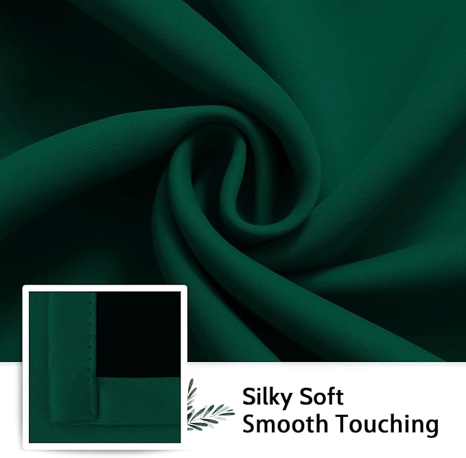 SimpleHome 100% Blackout Curtains for Bedroom,Thermal Insulated Grommet Window Drapes Room Darkening Dark Green Curtains for Living Room with Black Back,52 x 84 Inch,2 Panels