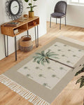 Tropical Palm Tree Runner Rug 3X5 Ft Bedroom Area Rug, Washable Woven Brown Summer Beach Plant Throw Carpet with Tassel, Non-Shedding Farmhouse Retro Green Botanical Dining Room Living Room Carpets