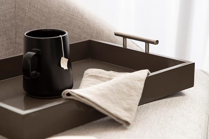 Kate and Laurel Lipton Decorative Modern Rectangular Tray, 16.5 x 12.25, Brown and Silver, Chic Serving Tray for Storage, Organization, and Display