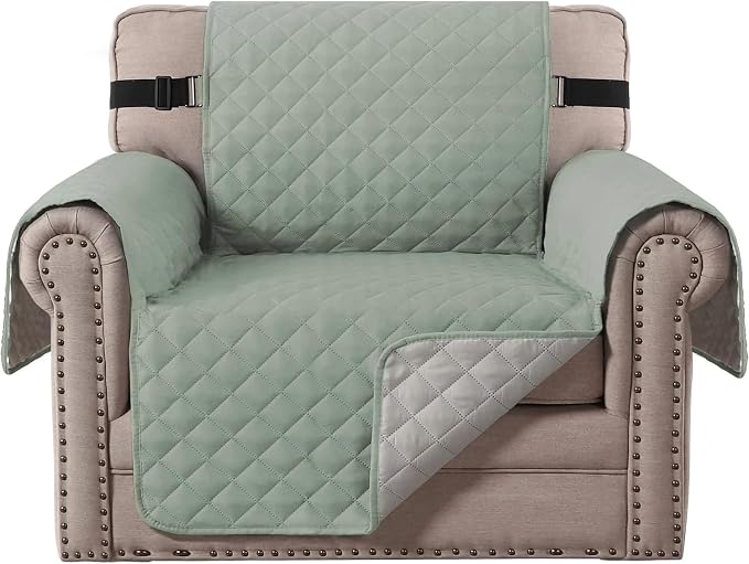H.VERSAILTEX Reversible Chair Cover Water Resistant Chair Couch Cover for Living Room Machine Washable Furniture Cover with Elastic Strap for Dogs, Pets(Armchair, Desert Sage/Beige)