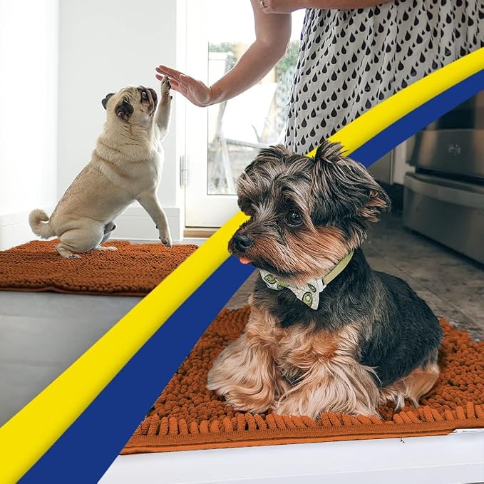 Muddy Mat® | Super Water Absorbent Door Mat Indoor, Microfiber Quick Dry Chenille Entryway Rug, Slip Resistant Front Door Mat, Indoor Mats for Entryway, Machine Washable Pet Rug, Orange 2ft x 4ft