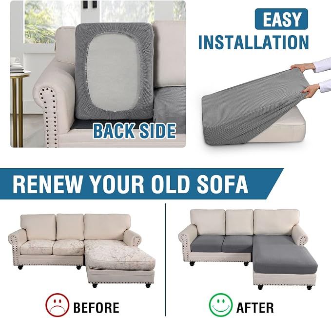 H.VERSAILTEX Sectional Couch Covers 3 Pieces Sofa Seat Cushion Covers L Shape Separate Cushion Couch Chaise Cover for Both Left/Right Sectional Couch (Seat Only: 1 Chaise + 2 Sofa, Dove)