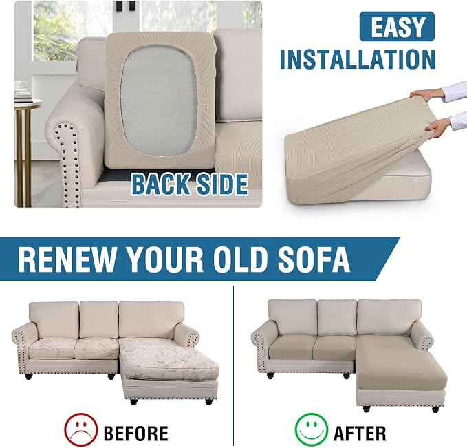 H.VERSAILTEX Sectional Couch Covers 3 Pieces Sofa Seat Cushion Covers L Shape Separate Cushion Couch Chaise Cover for Both Left/Right Sectional Couch (Seat Only: 1 Chaise + 2 Sofa, Island Fossi)