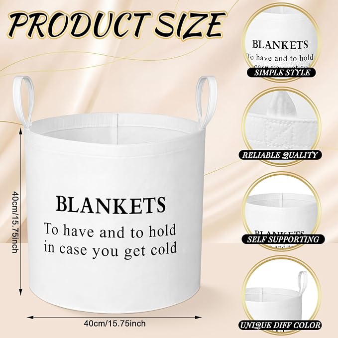 Yungyan 2 Pcs White Wedding Baskets with Handles 16 Inch White Blankets Storage Baskets for Holding Blankets Party Favors Wedding Decoration Gift Garden