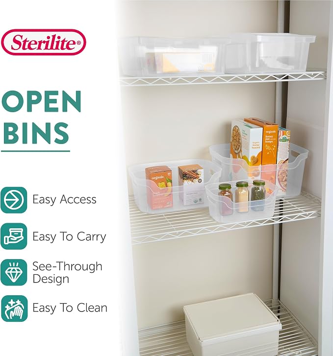 STERILITE 5.25 in. X 9.5 in. X 13 Clear Plastic Cube Storage BIN W/Carry Handles, 16