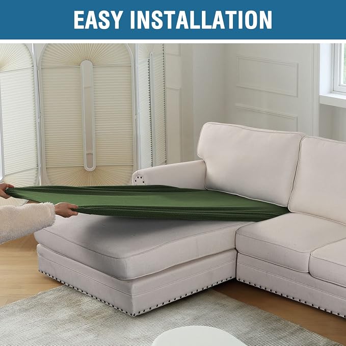 H.VERSAILTEX Sectional Couch Covers 1 Piece Chaise Slipcover L Shape Separate Cushion Couch Cover for Both Left/Right Sectional Couch (Seat Only: 1 Chaises, Bronze Green)
