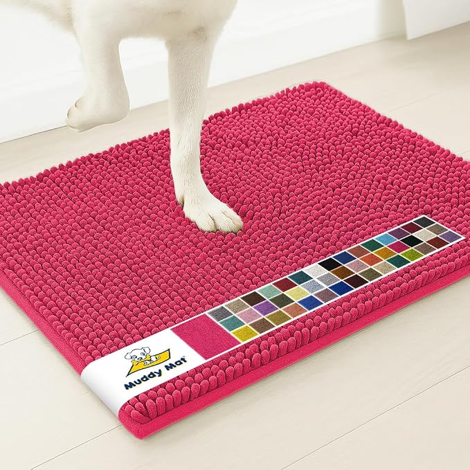 Muddy Mat® | Super Water Absorbent Door Mat Indoor, Microfiber Quick Dry Chenille Entryway Rug, Slip Resistant Front Door Mat, Indoor Mats for Entryway, Machine Washable Pet Rug, Hot Pink 24" x 60"