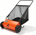 26 Inch Push Lawn Sweeper, 7 Cu ft Hopper Bag, Carbon Steel Frame | Heavy Duty Walk Behind Leaf Collector and Yard Sweeper, Adjustable Brush Height Push Lawn Sweeper for Garden Patio Driveway