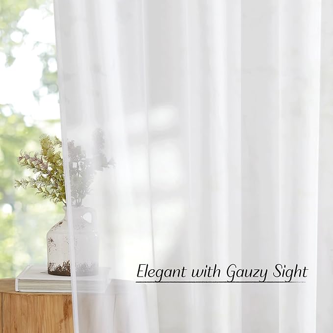 NICETOWN Voile Sheer Window Curtains 144 inch Extra Long, Grommet Elegant and Airy Drapes Translucent Window Treatments for Living Room/Bedroom, White, 2 Panels=108" Wide