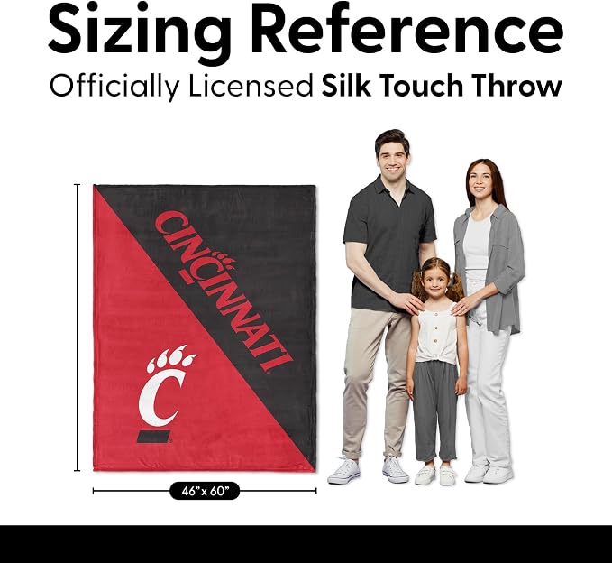 Northwest NCAA Silk Touch Throw Blanket, Ultra Soft Plush Polyester, Lightweight Warm Decorative Fan Gift, 46 x 60 in