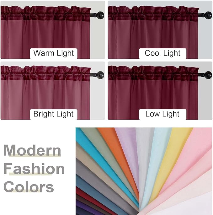 Burgundy Sheer Curtain for Bedroom Living Room 72 Inches Long 2 Panels Set - Image 7