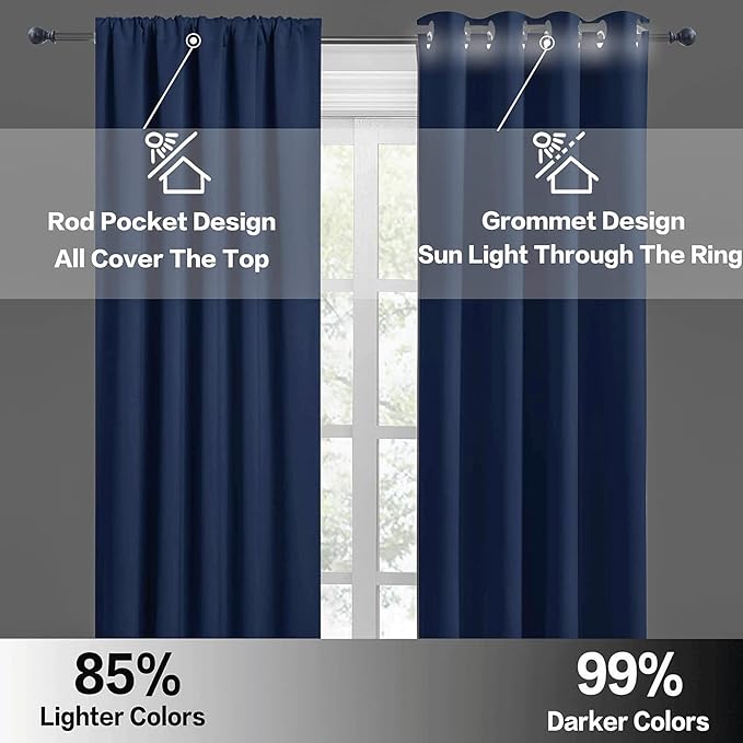 RYB HOME Blackout Curtains for Bedroom 84 inches Long 2 Panels Set, Privacy Thermal Insultaed Sunlignt Heat Blocking Drapes for Nursery Rental Room, Width 42 by Length 84, Navy Blue