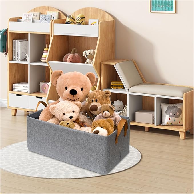 6 Pack Closet Cloth Storage Bins with Handles（Grey 17''L x 12''W x 10''H）