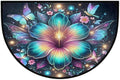 Flowers Half Round Door Mat Non-Slip Semi Circle Rug Half Moon Doormat | Blue Flowers Soft Washable Welcome Entrance Mat for Outdoor Indoor Floor Bedroom Bathroom Home Kitchen Festival Decor