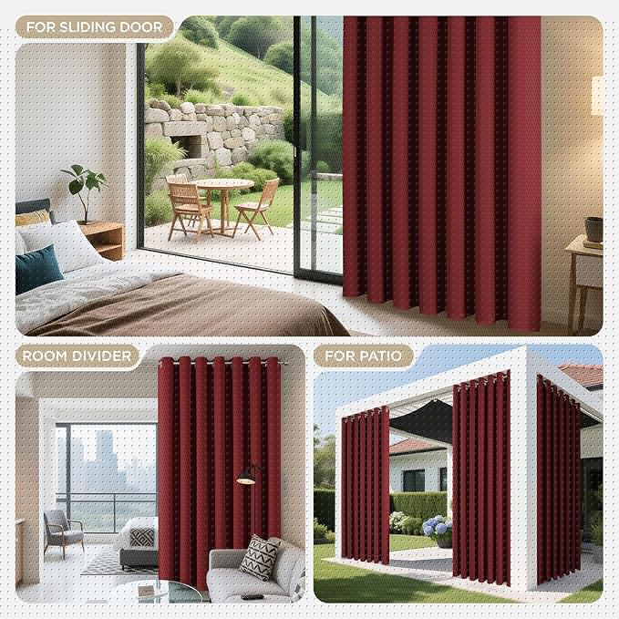 Joydeco Blackout Patio Sliding Door Curtains 84 Inches Long, Grommet Privacy Room Divider Curtains, Extra Wide Thermal Blackout Drapes for Bedroom Living Room (Burgundy Red, 80Wx84L, 1 Panel)