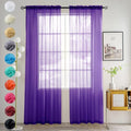 youleyar Solid Sheer Rod Pocket Curtain Voile Draperies 2 Panels White Beige Black Grey Coffee 52 Inch Width 72 Inch Long 1 Pair for Kitchen Bedroom Children Living Room Yard (Purple,52Wｘ72L)