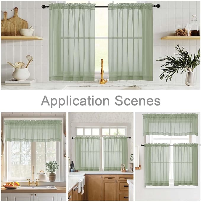 Sage Green Kitchen Curtains 30 Inch Length Tier 2 PCS, Solid Soft Half Curtains - Image 6