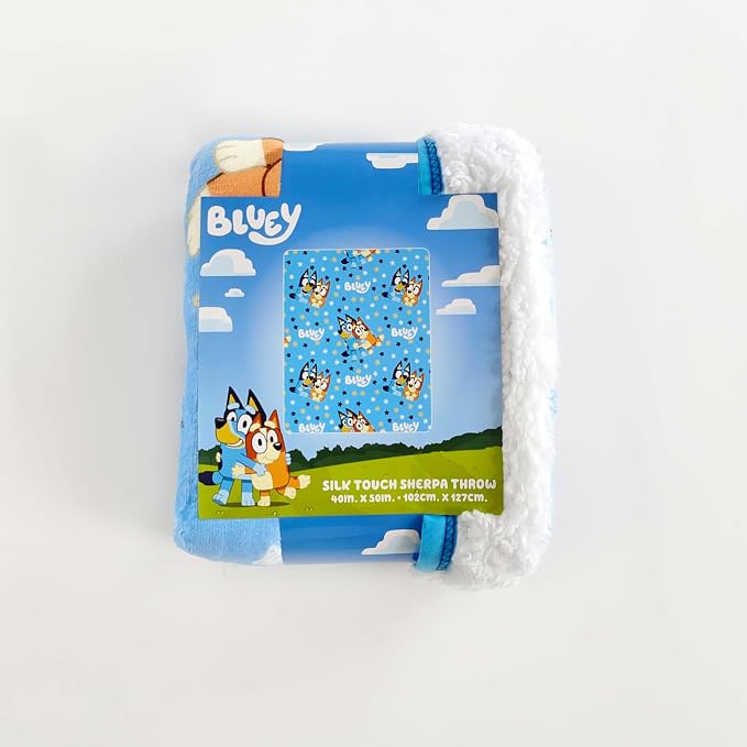 Northwest Bluey Silk Touch Sherpa Throw Blanket, 40" x 50", Happy Times