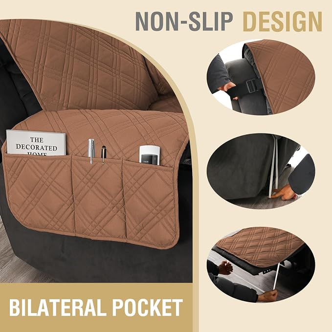 H.VERSAILTEX 100% Waterproof Recliner Chair Covers with Arms Lazy Boy Recliner Chair Covers Furniture Protector with Elastic Straps for Pets Kids Sitting Width Up to 23" (Recliner, Terracotta/Beige)