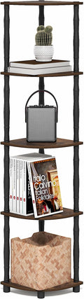 Furinno Turn-N-Tube Storage Shelves, 5-Tier Corner Book Shelf, Standing Corner Shelf, Toolless Open Shelves, Classic Tubes, for Organization and Storage, Living Room, Home Office, Amber Pine