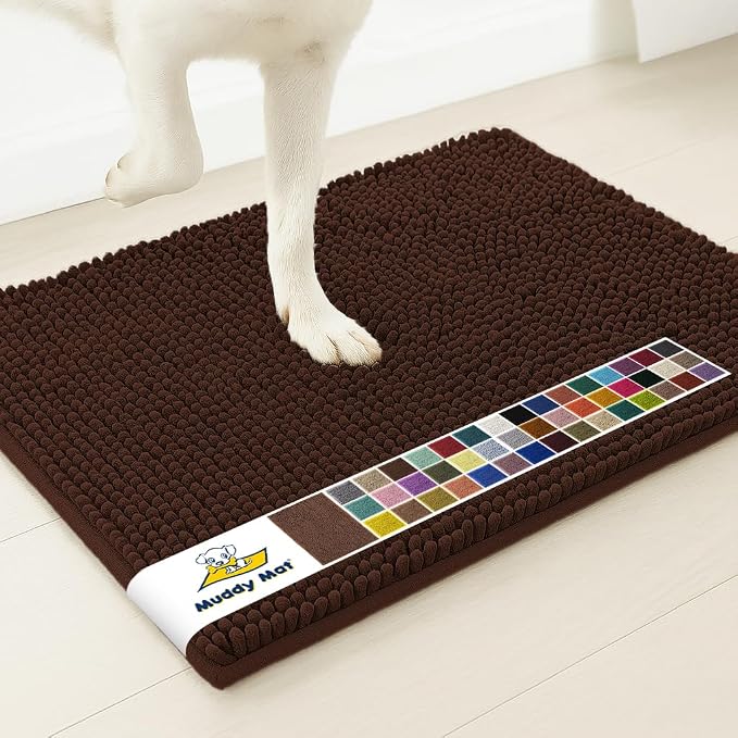 Muddy Mat® | Super Water Absorbent Door Mat Indoor, Microfiber Quick Dry Chenille Entryway Rug, Slip Resistant Front Door Mat, Indoor Mats for Entryway, Machine Washable Pet Rug, Chocolate 32" x 44"