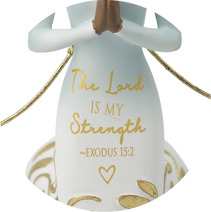 Pavilion Gift Company The Lord is My Strength Exodus 15:2-5.25 Inch African American Kneeling Praying Collectible Resin Angel Figurine, Blue